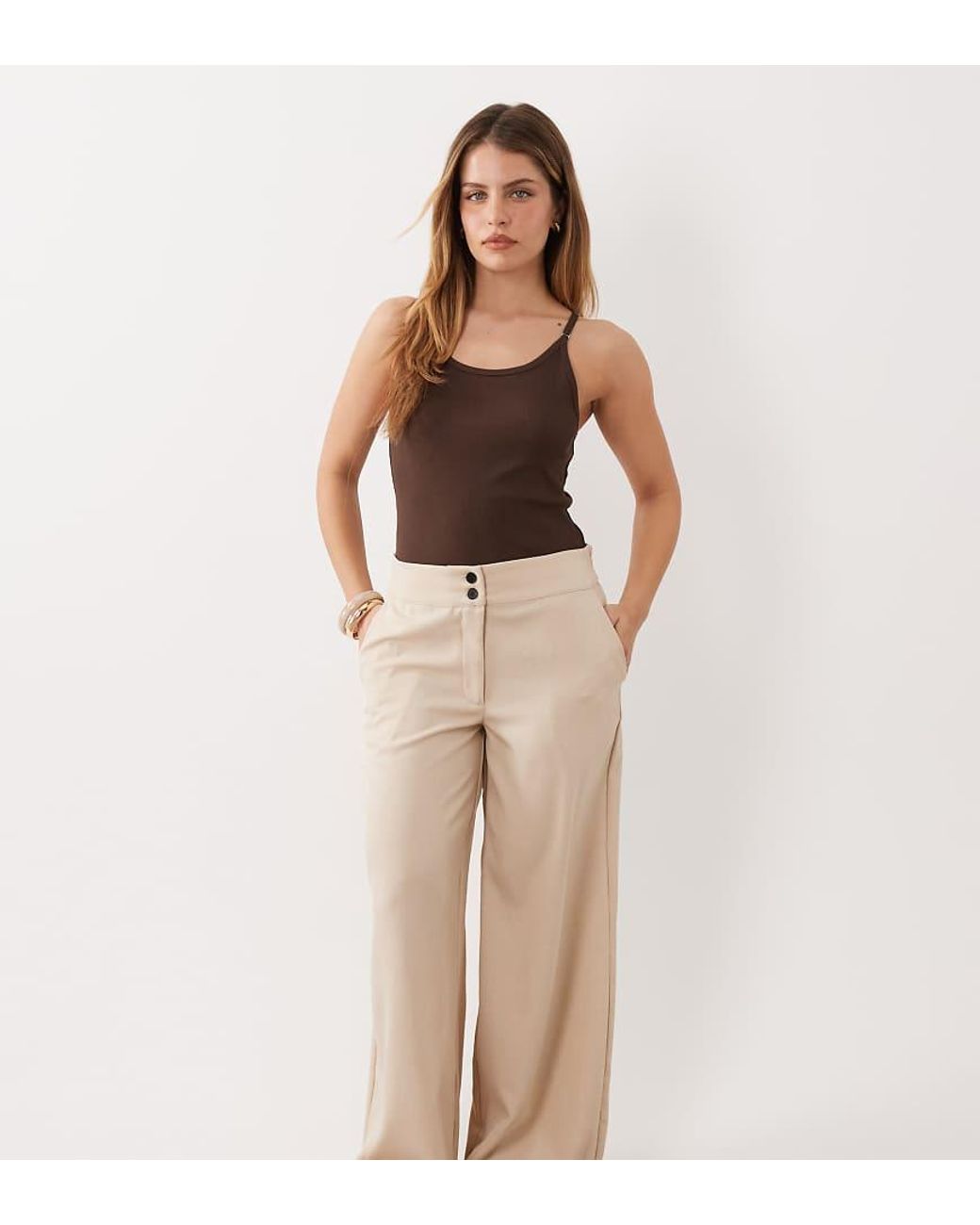 JDY Petite Natural High Waist Wide Leg Trouser