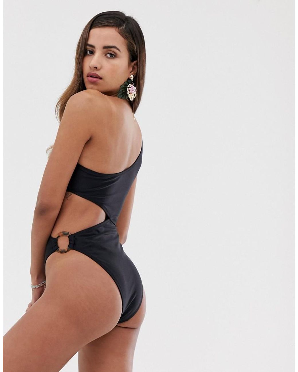 south beach shine tortoise shell cut out swimsuit in black
