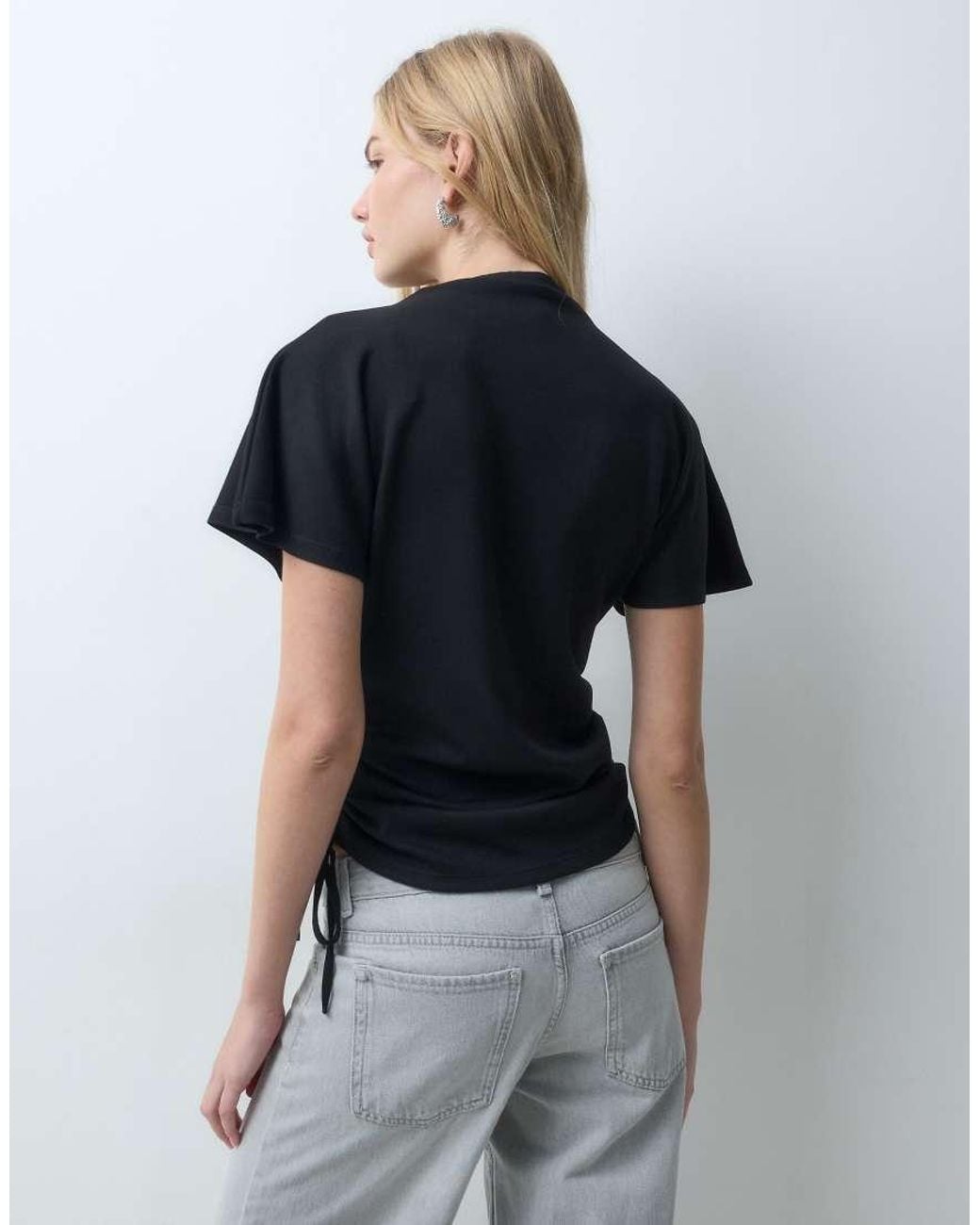 Threadbare Gray Cape Sleeve Top With Side Ruched Detail