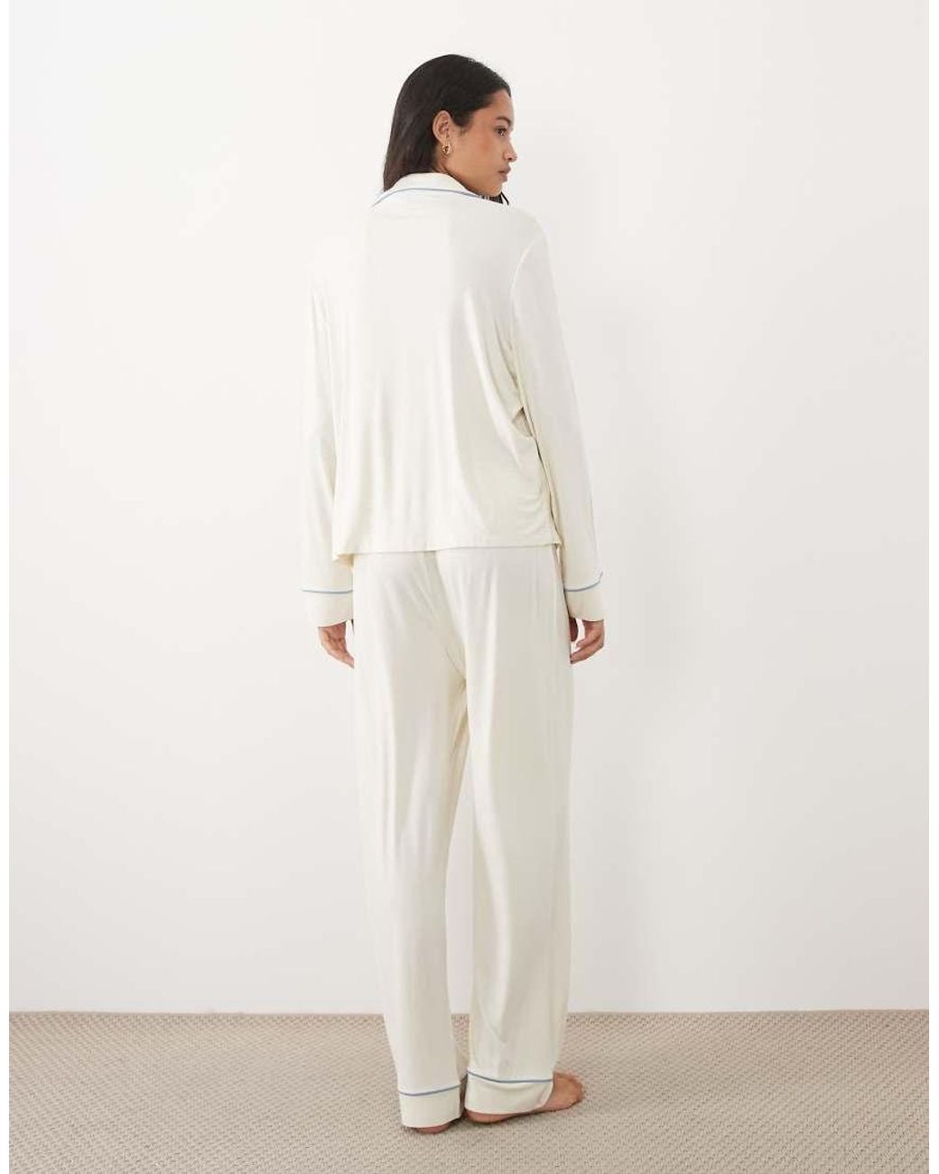 ASOS White Super Soft Long Sleeve Shirt And Trouser Pyjama Set