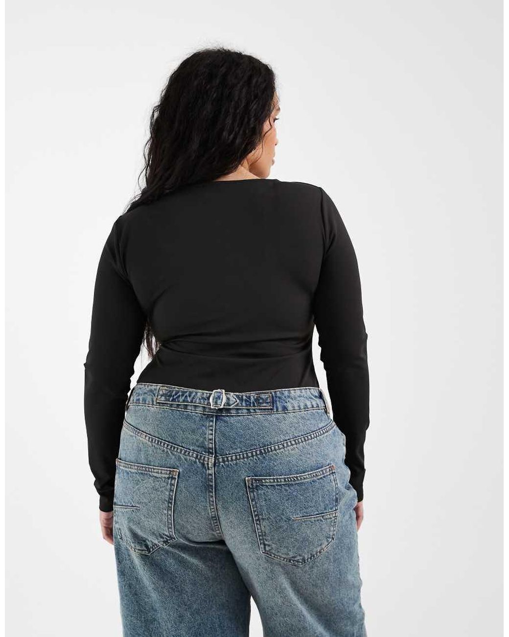ASOS Black Asos Design Curve Sculpting Scoop Neck Long Sleeve Bodysuit
