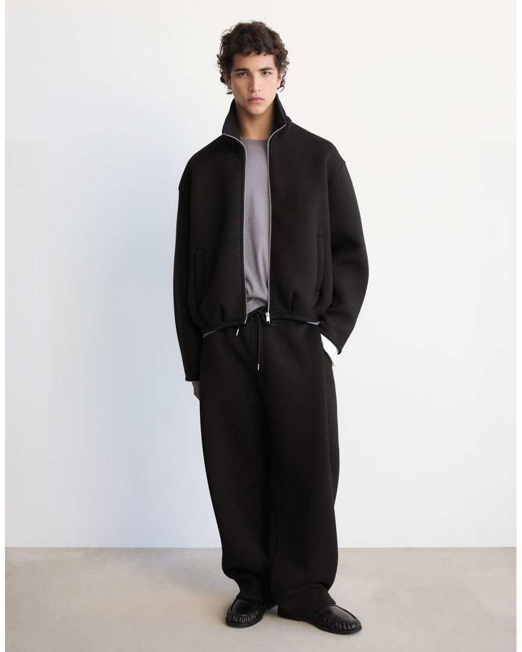 Pull&Bear Black Neoprene-effect Zip-up Jacket for men