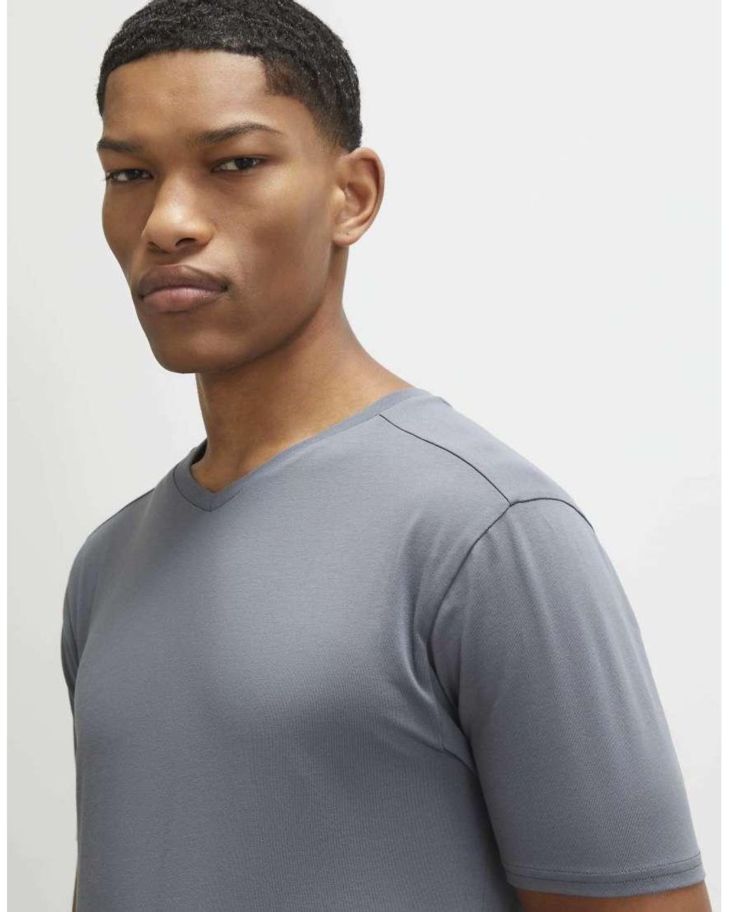 River Island Blue Muscle Fit Cotton V Neck T-Shirt for men