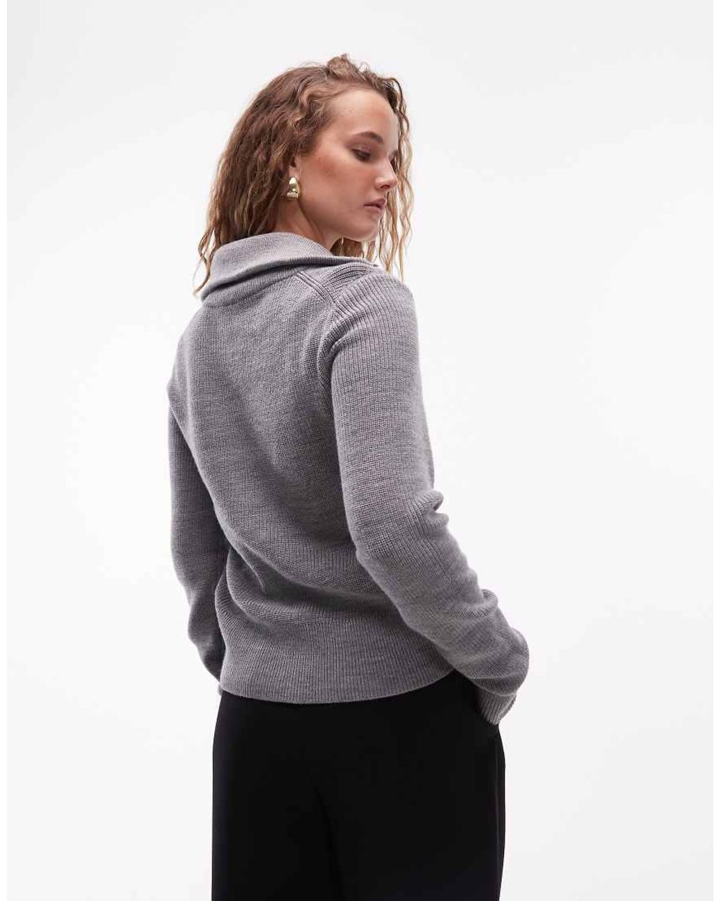 ARKET Gray Pure Wool Zip Front Cardigan With Wide Collar