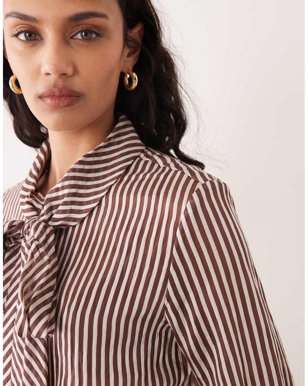 Mango Brown High Neck Shirt With Tie Detail