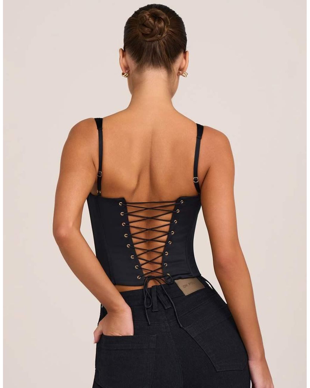 Oh Polly Blue Satin Scoop Neck Hook And Eye Corset Top Co-ord