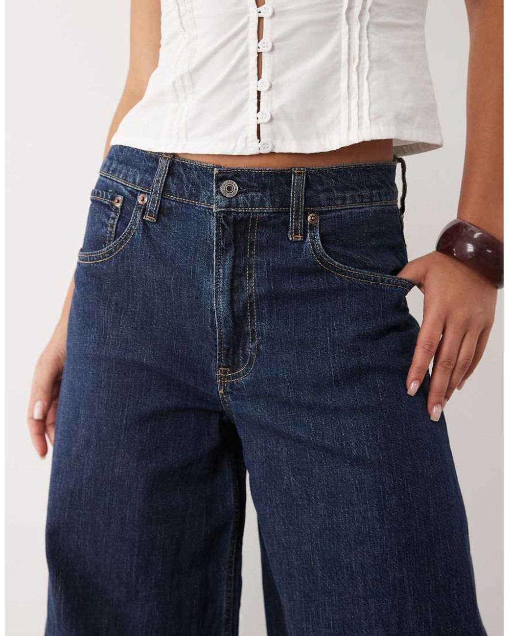 Abercrombie & Fitch Blue Lightweight Denim High Rise Ultra Wide Trousers