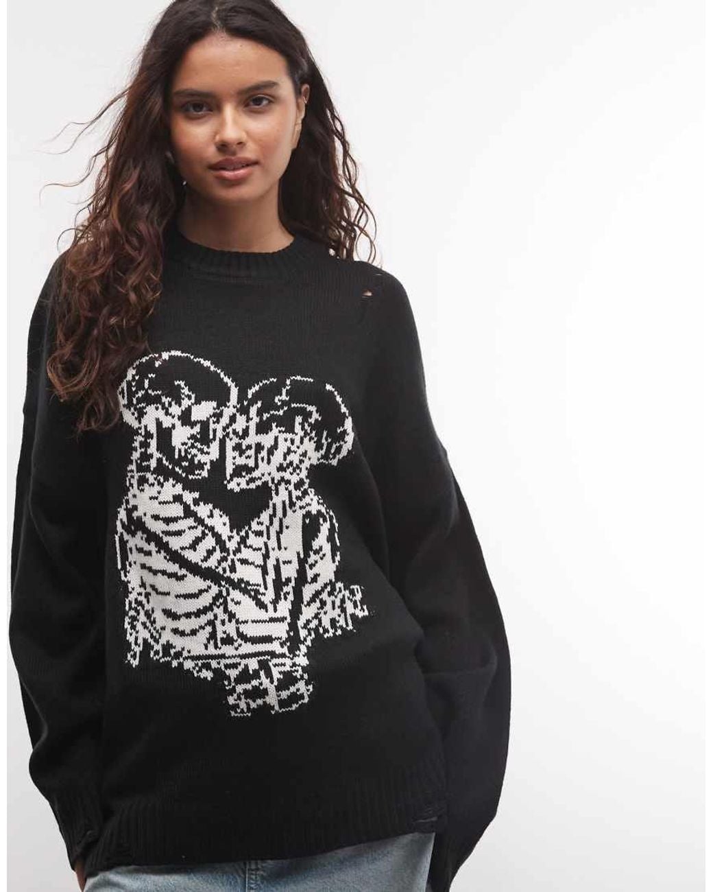 The Ragged Priest Black Everlasting Knit Jumper With Skeleton Graphic
