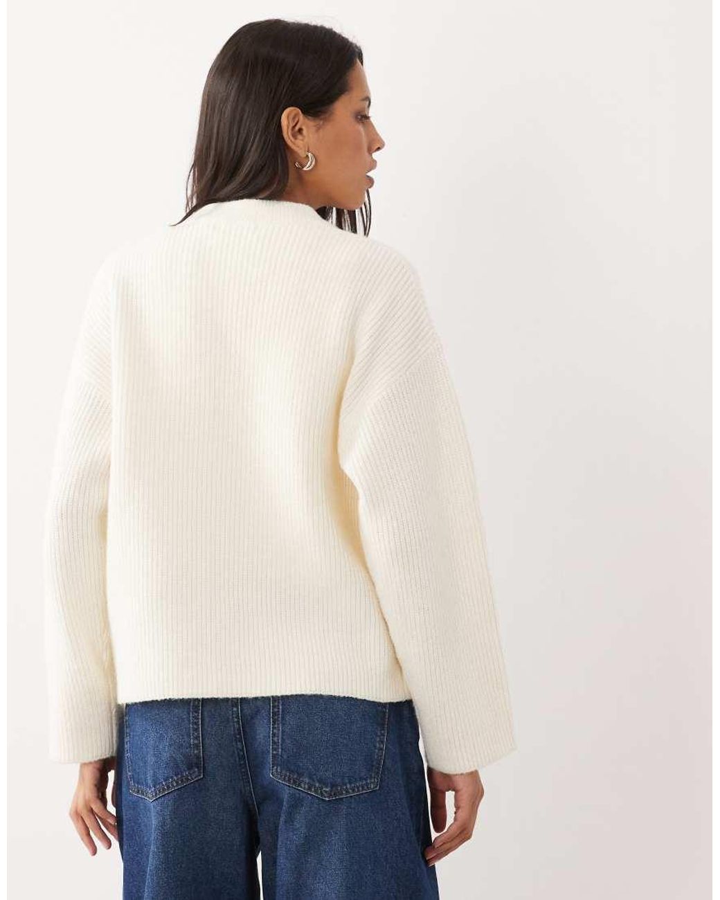 4th & Reckless White High Neck Double Zip Knitted Bomber Jacket