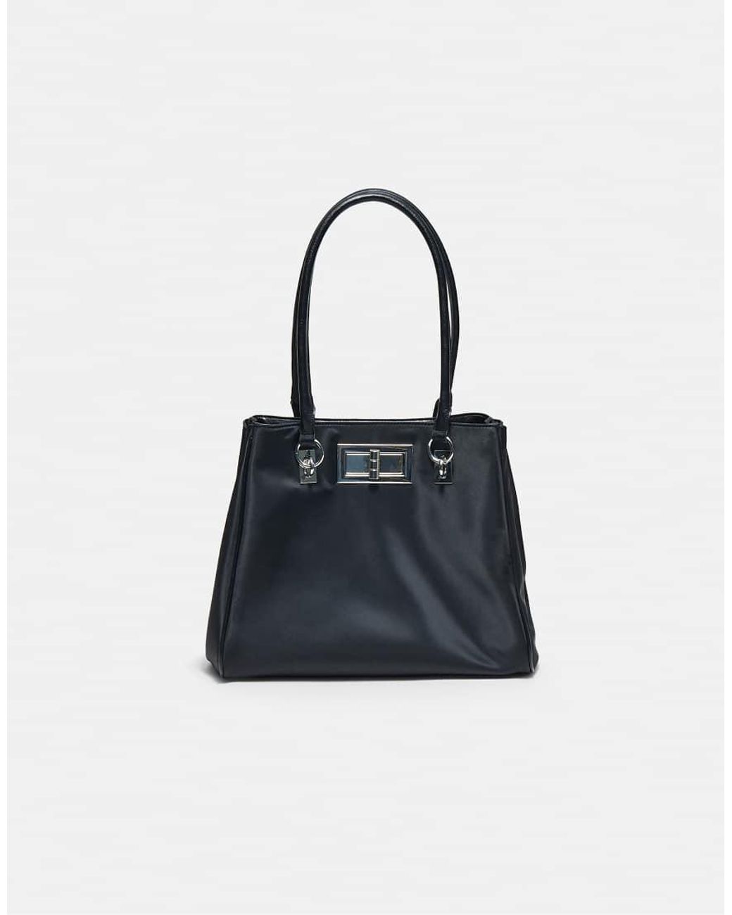 Stradivarius Blue Shopper Bag With Metal Closure