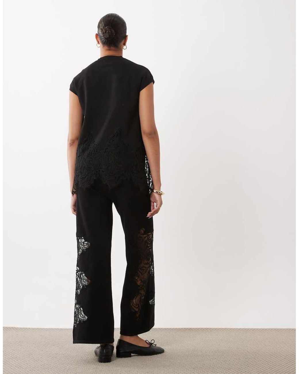 ASOS Black Asos Design Maternity Compact Knit Lace Trim Trouser Co-ord