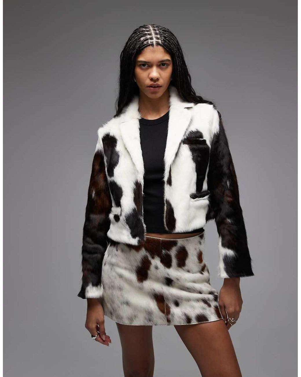 AllSaints Gray Apton Dapple Cow Hide Cropped Blazer