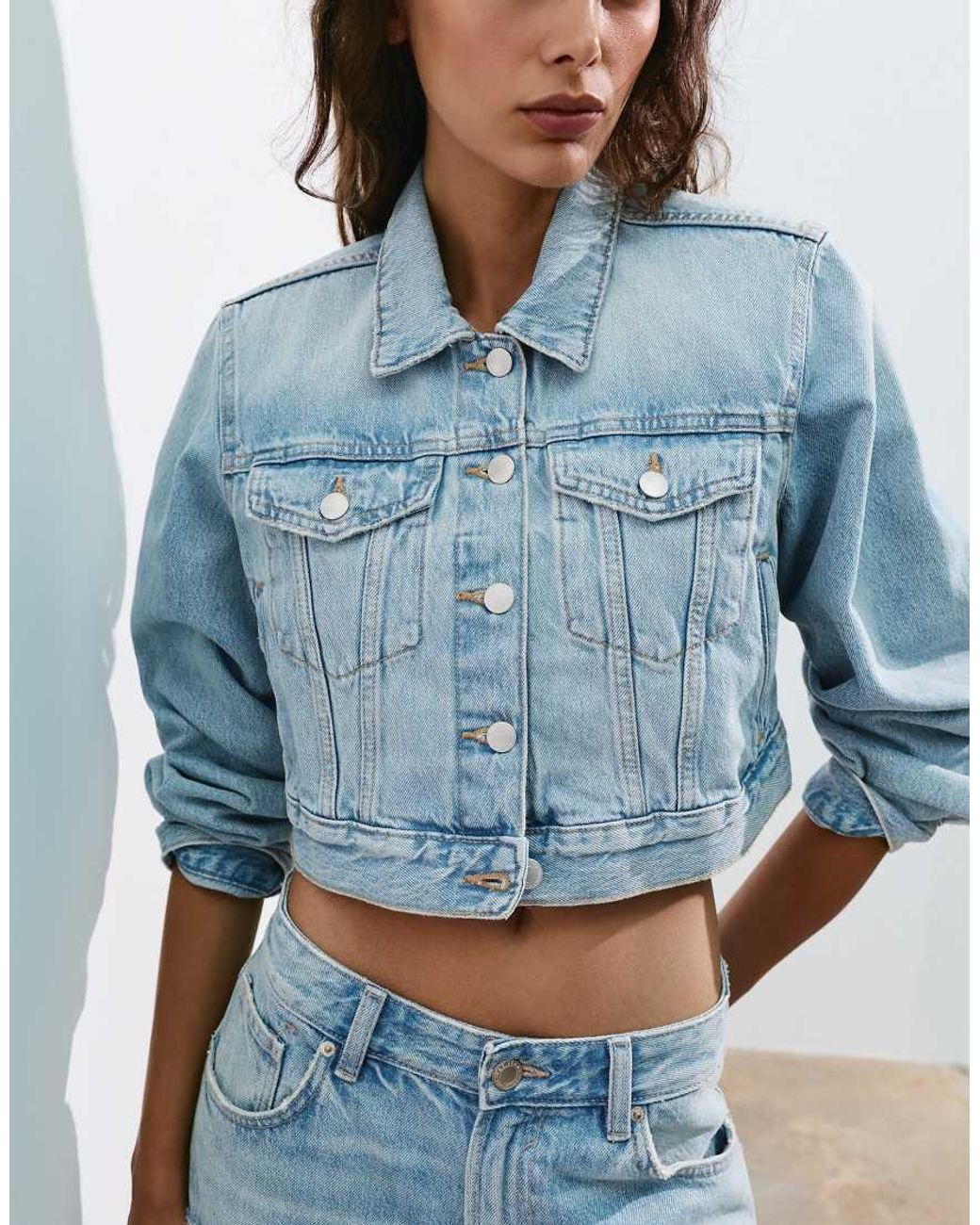 Pull&Bear Blue Cropped Denim Jacket