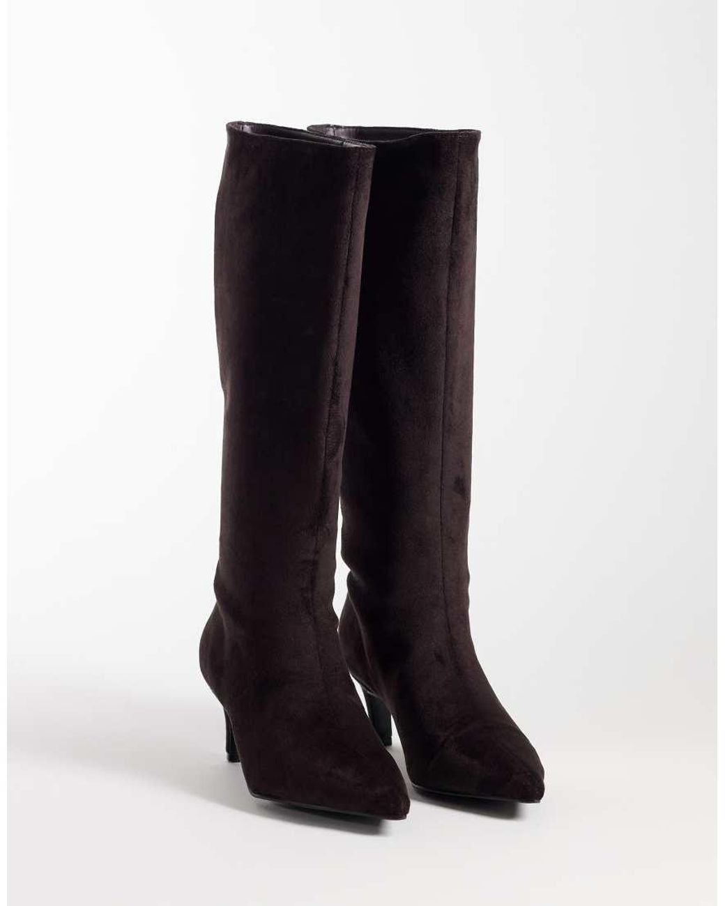 Threadbare Black Faux Suede Knee High Heeled Boot