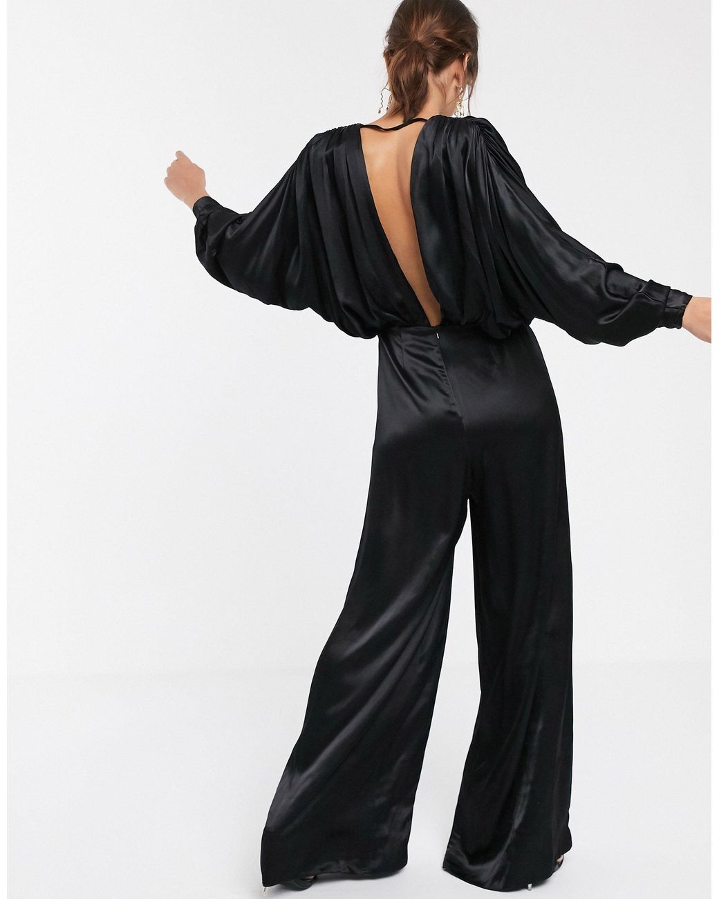 asos edition ruched batwing midi dress in satin