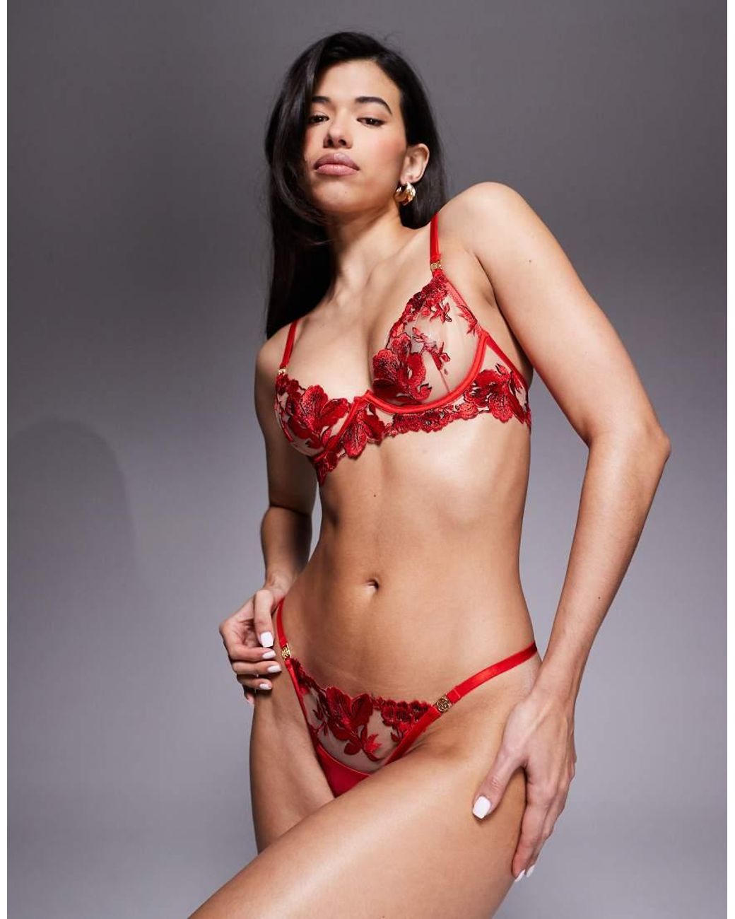 Bluebella Red Lavanya Floral Embriode Thong