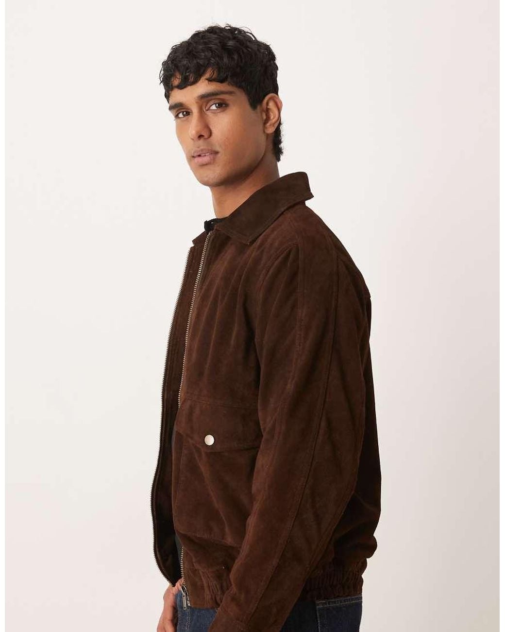 Barney's Originals Brown Real Suede Bomber Jacket for men