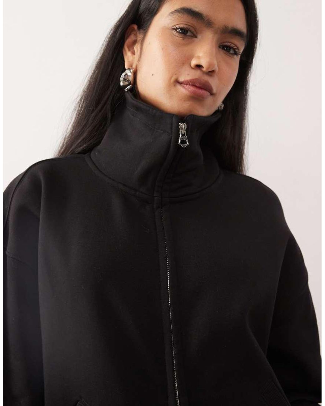 Weekday Black Jodi Zip Through Funnel Neck Sweatshirt