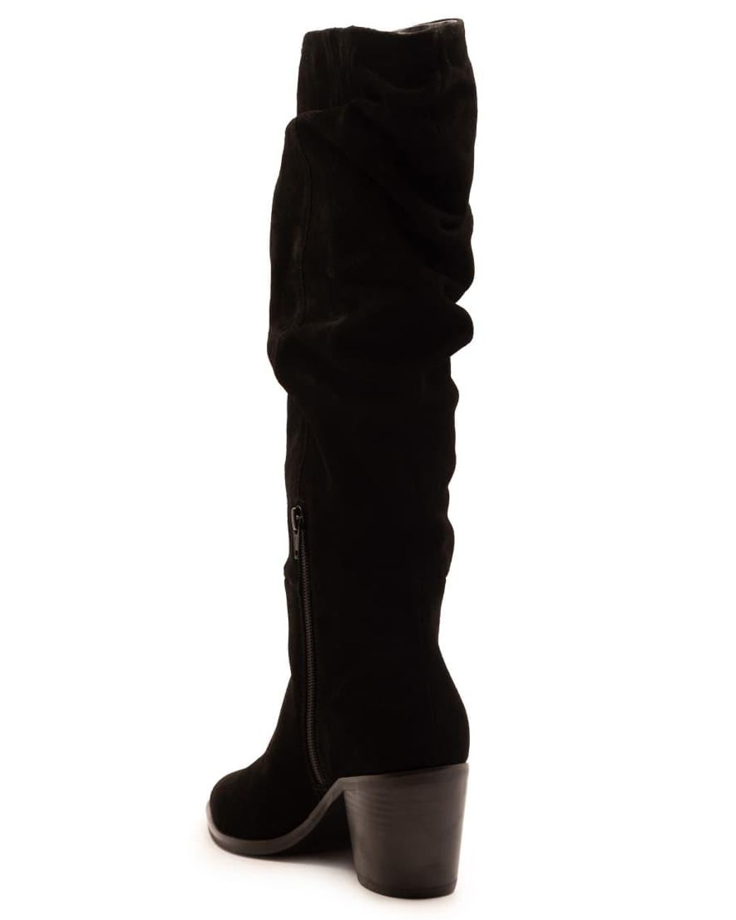OFF THE HOOK Black Muswell Leather Slouchy Knee-High Block Heel Boots
