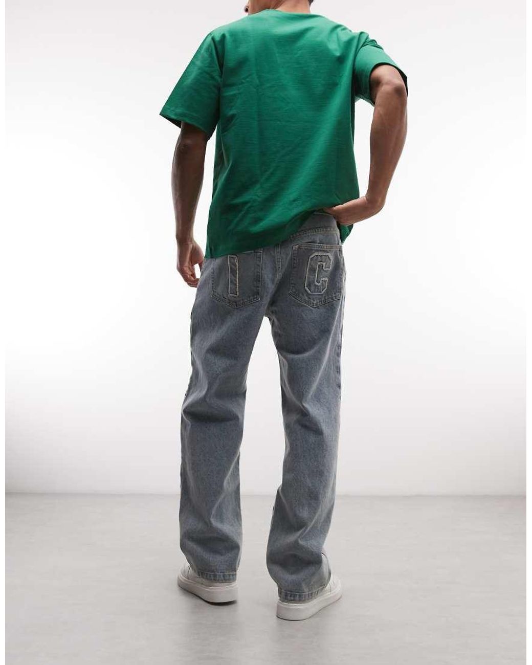 ICECREAM Green Scoop Denim Jeans With Running Dog Appliqué for men