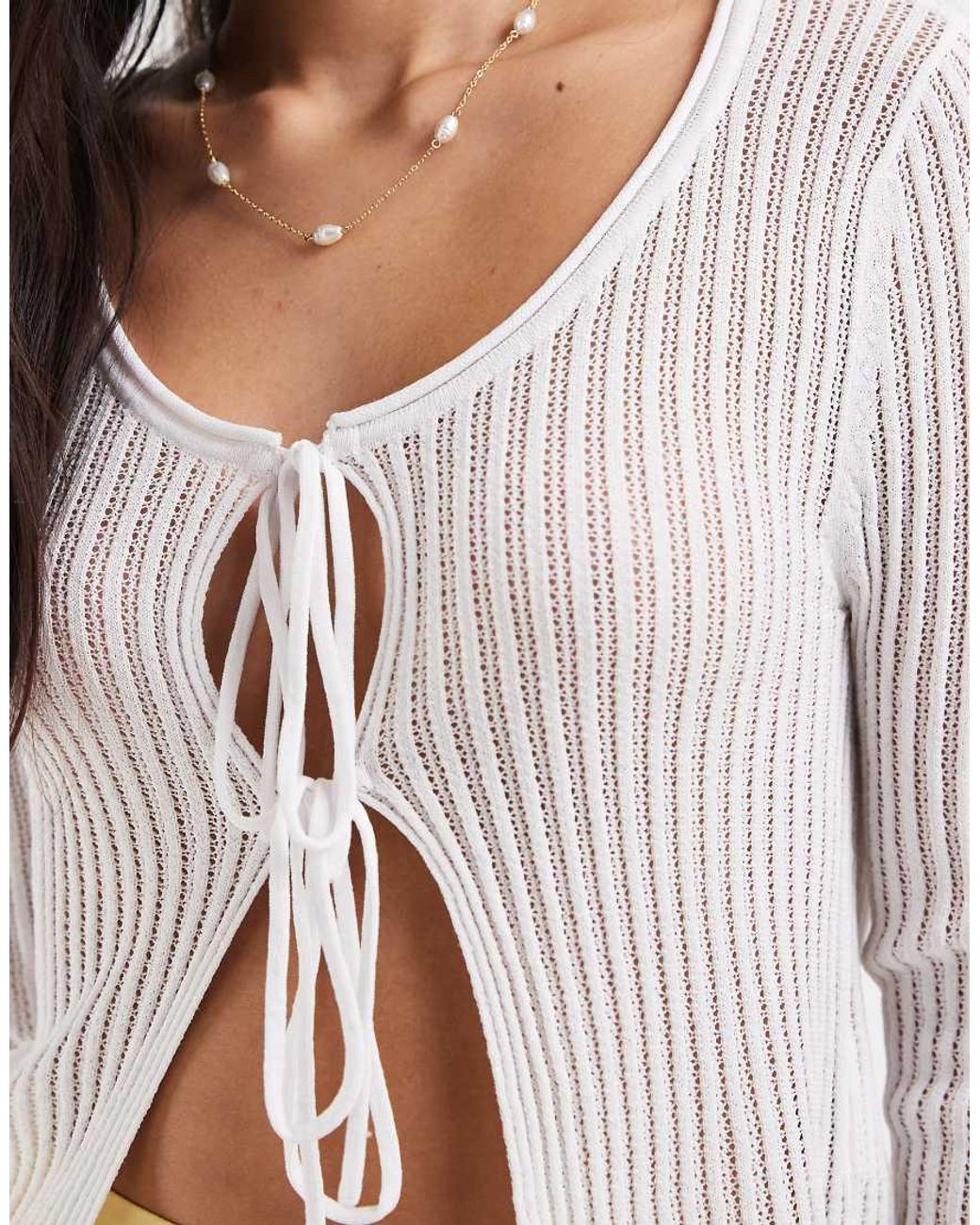 ONLY Natural Tie Front Ribbed Cardigan