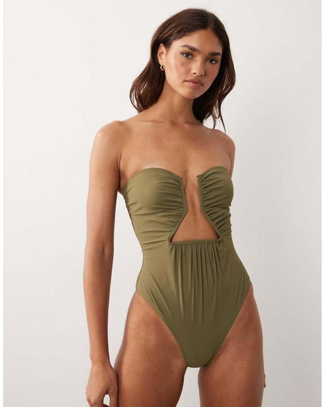 ASOS Green Paper Touch Asymmetric Cut Out Swimsuit