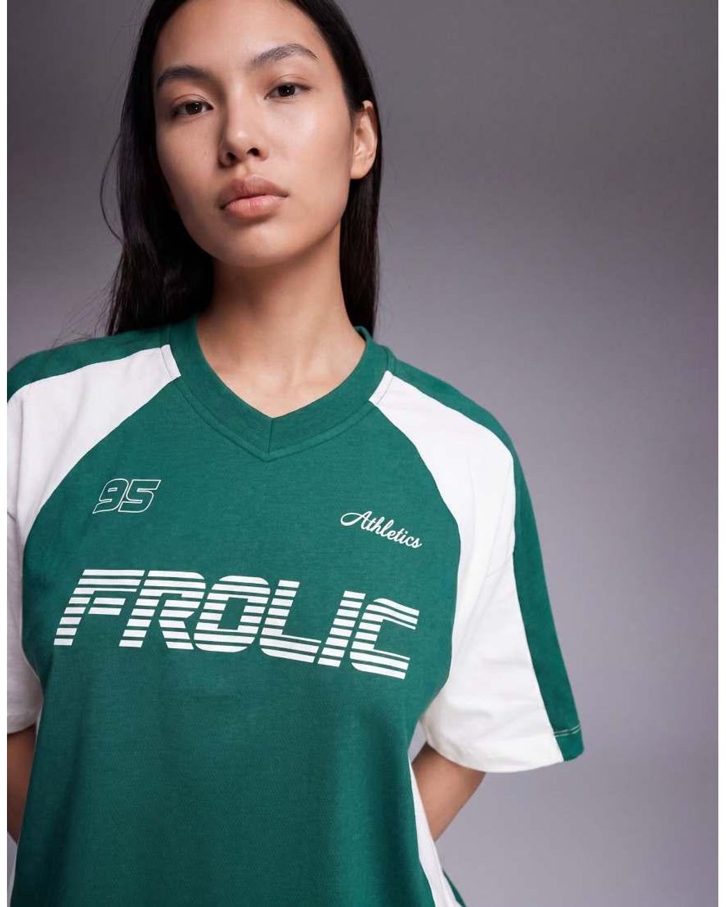 The Frolic Green Exclusive V Neck Logo Front Soccer Jersey T-shirt