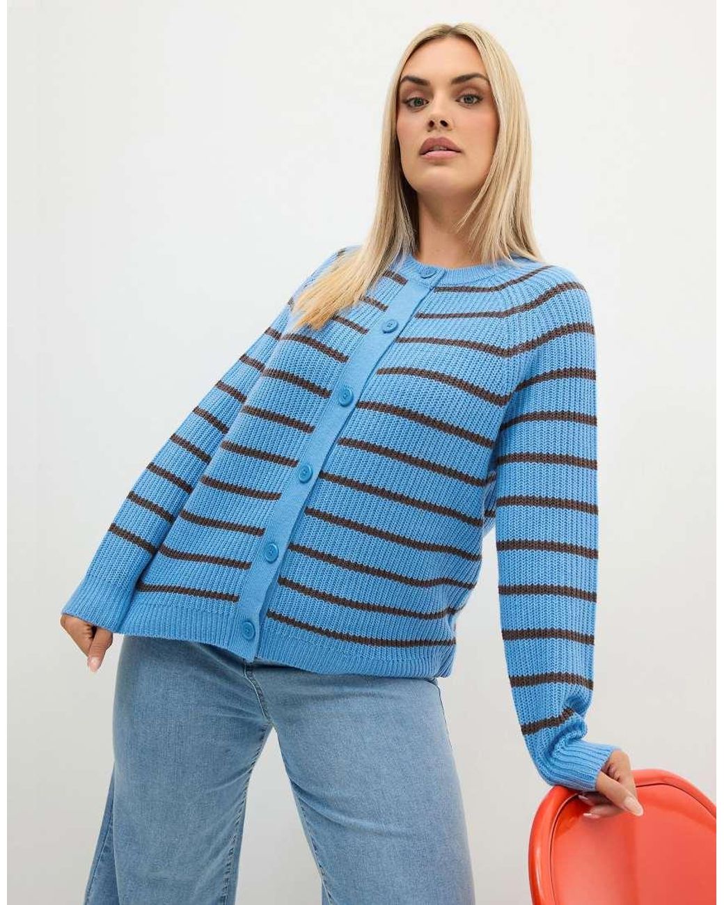 Yours Clothing Blue Stripe Knitted Cardigan