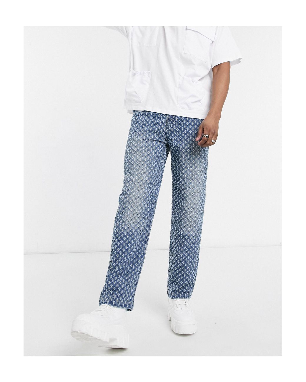 Denim Skate Jeans With Pulled Texture 