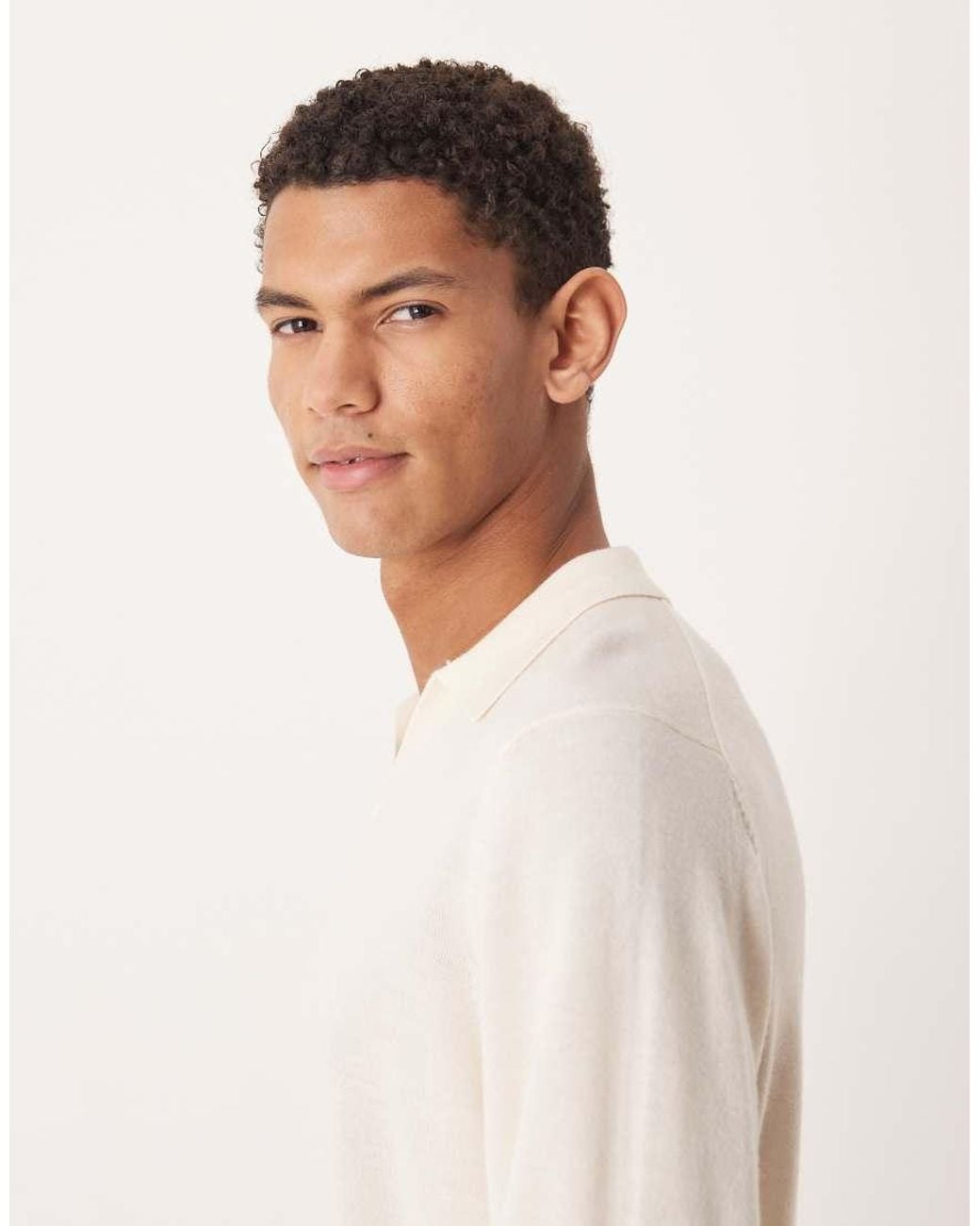 ASOS Gray Knitted Long Sleeve Pure Merino Wool Notch Neck Polo for men
