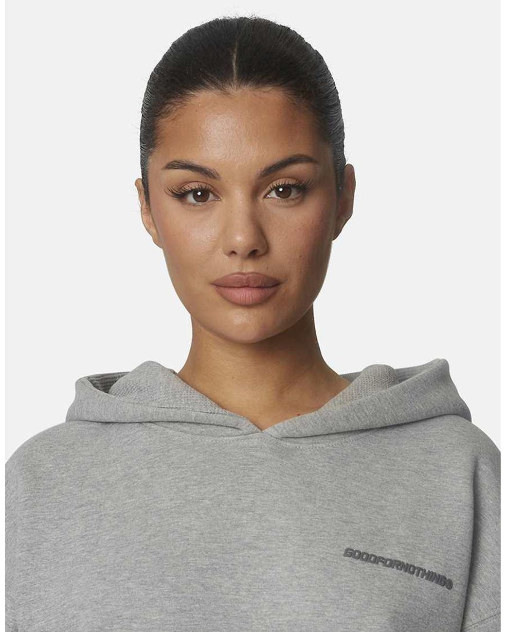 Good For Nothing Gray Oversized Cotton-Rich Fleece Pullover Hoodie