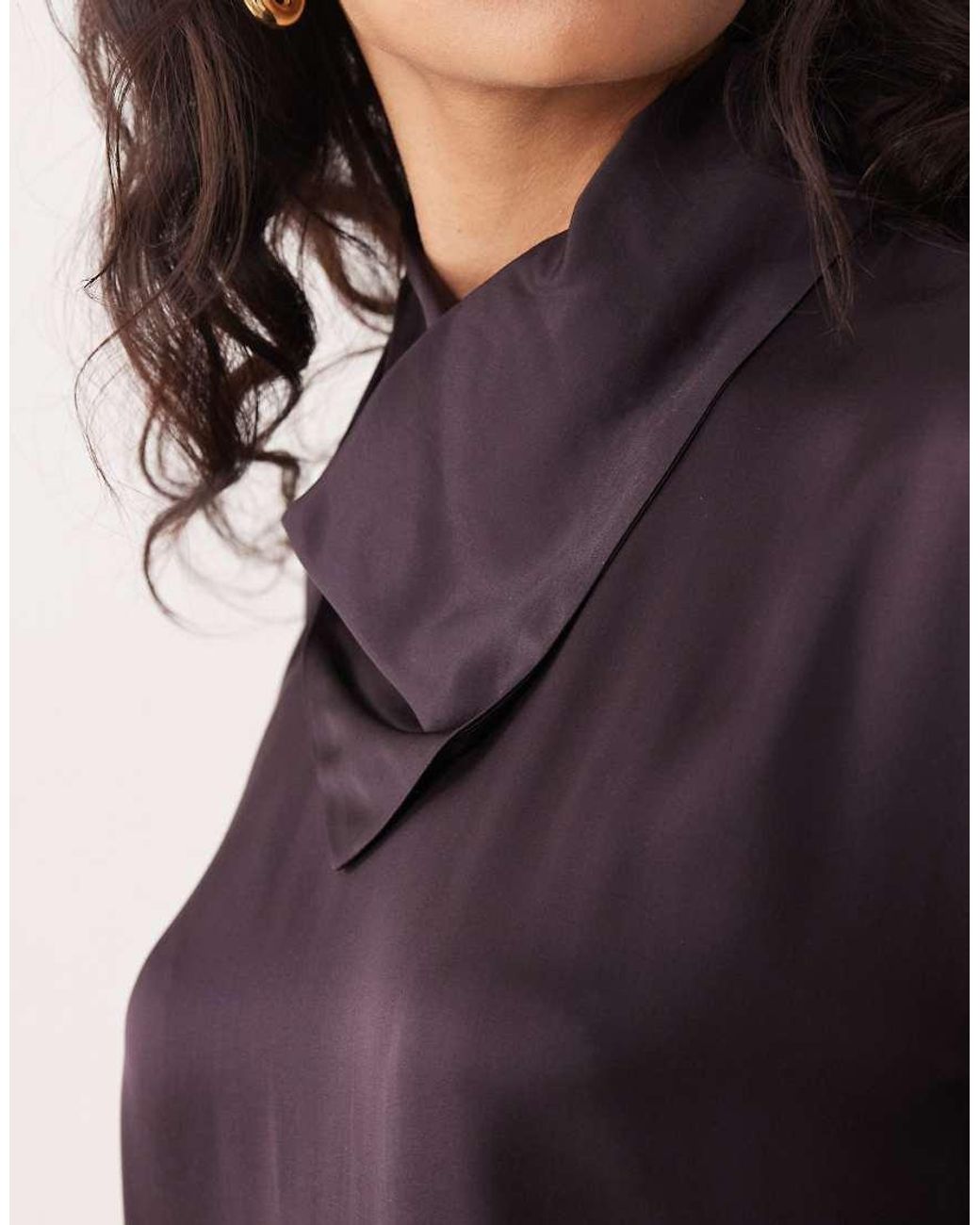 Mango Brown Capsule Satin High Neck Long Sleeve Blouse