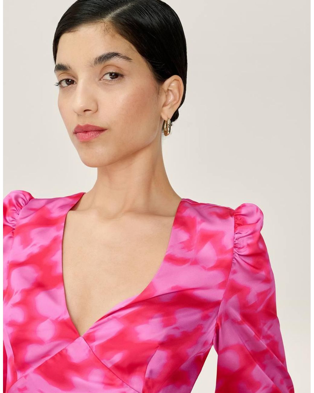 OMNES Pink Dresses Francoise Long Sleeve Floral Satin Midi Dress With Open Back