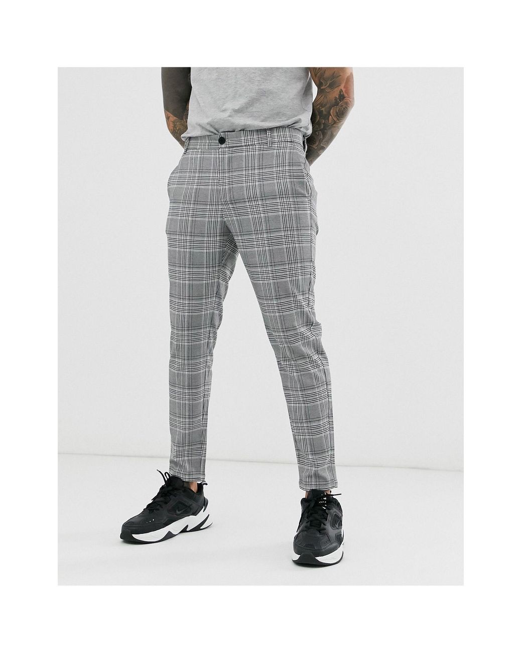 Pantalones ajustados a cuadros grises Bershka de Denim de color Gris para  hombre | Lyst