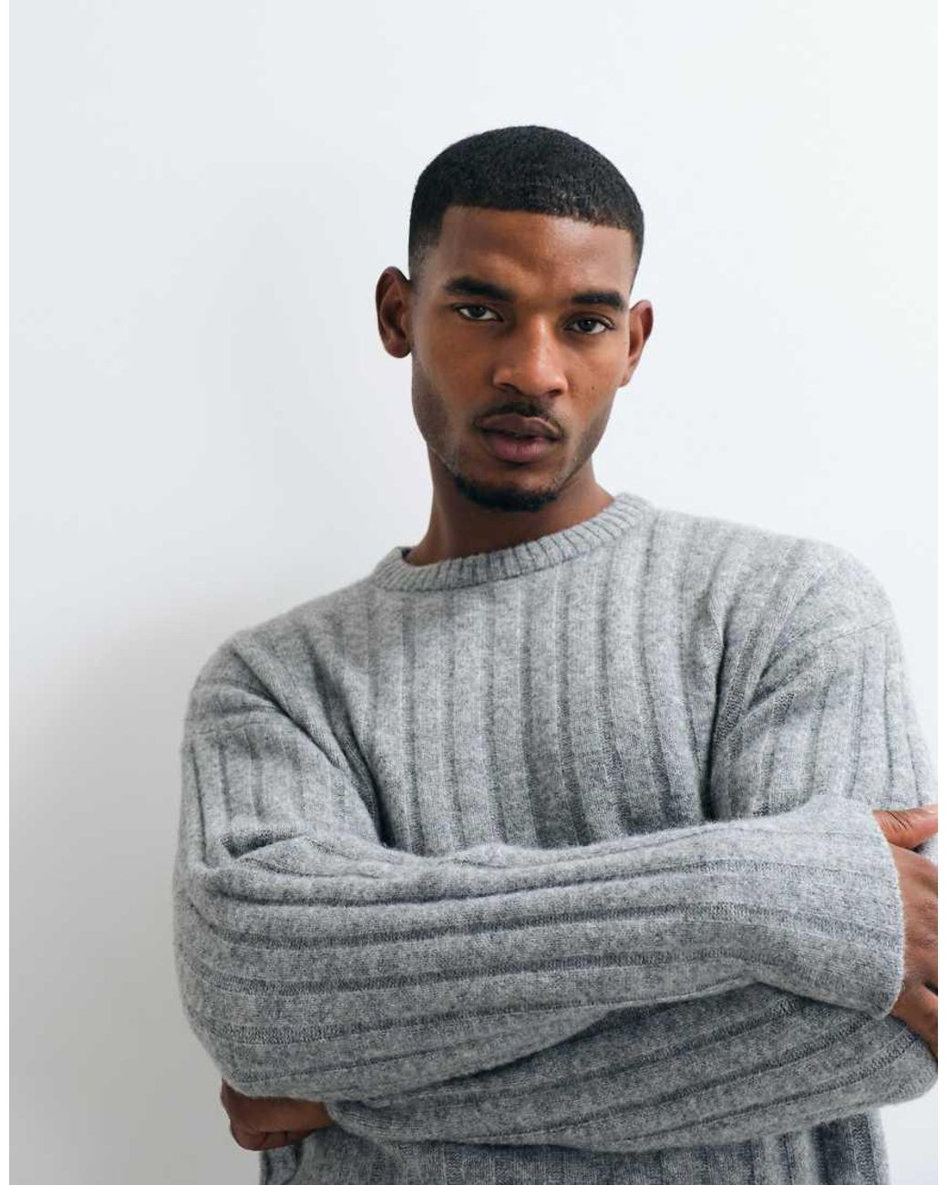 Jack & Jones Gray Chunky Rib Knit Jumper for men
