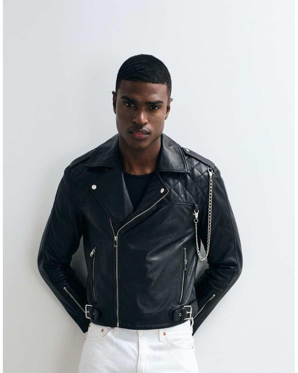 Barney's Originals White Cropped Real Leather Biker Jacket for men