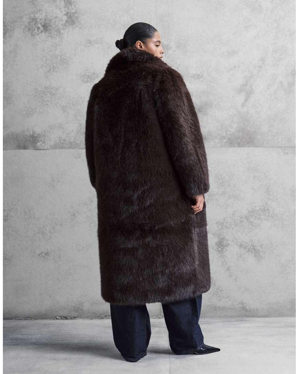 Forever New Black Faux Fur Longline Coat