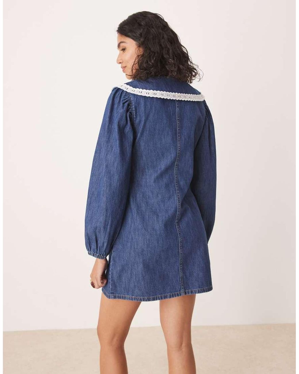 ASOS Blue Denim Long Sleeve Mini Dress With Extreme Collar