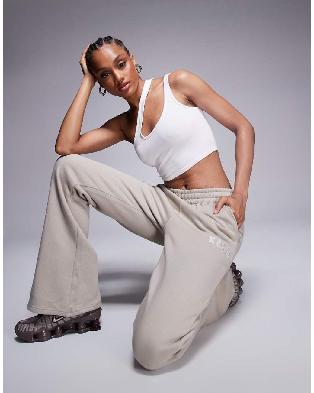 Kaiia Gray Tall Cotton Blend Wide Leg Trackies