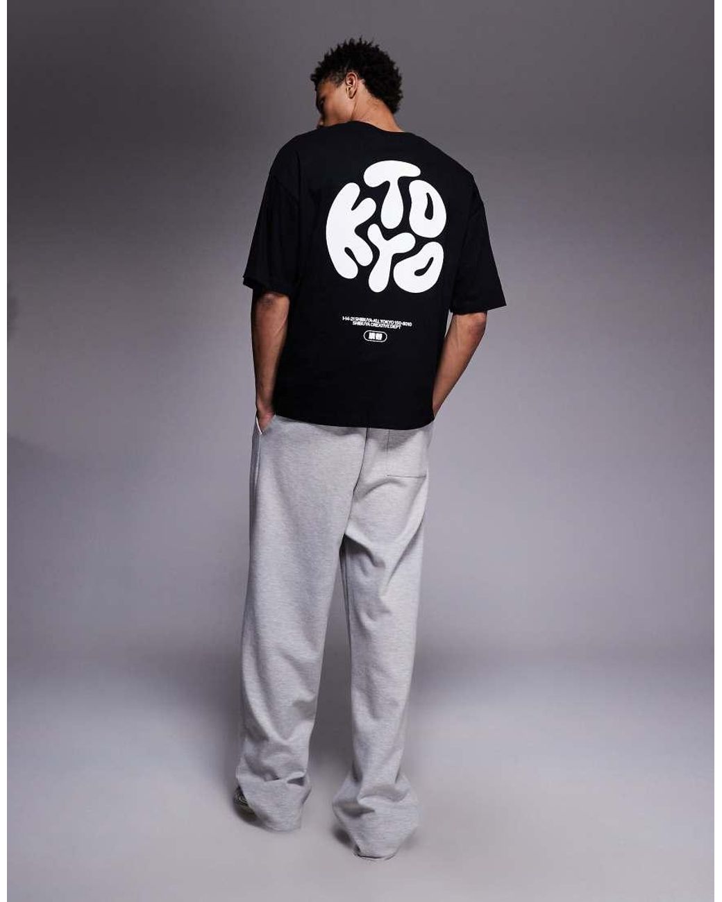 ASOS Black Oversized T-Shirt With Kyoto Bubble Text Print for men