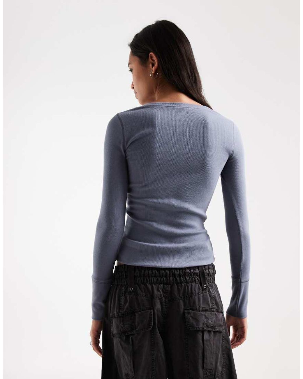 Hollister Blue Long Sleeve Button Up Henley Top