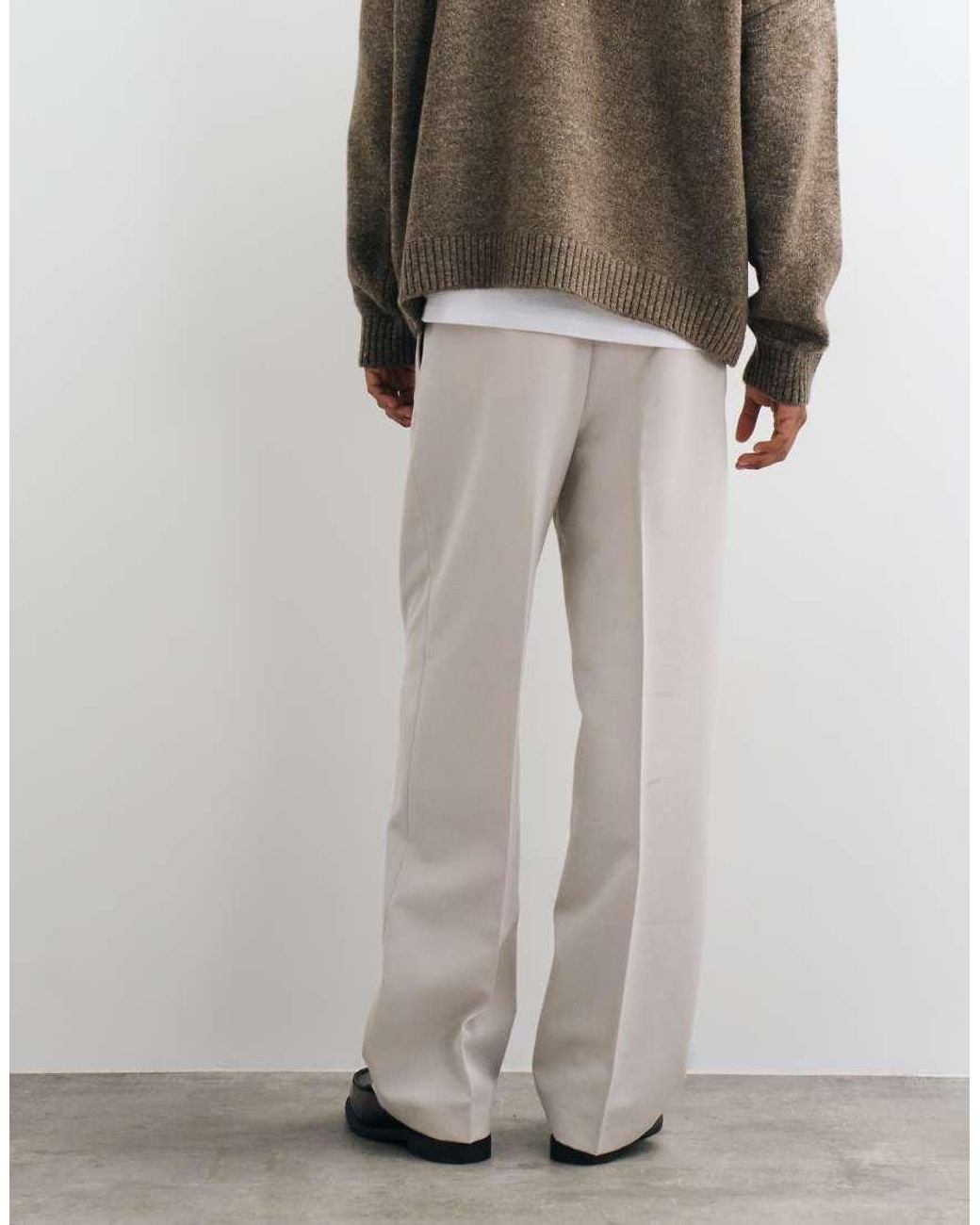 ASOS Gray Tailored Pleated Wide Leg Trousers for men