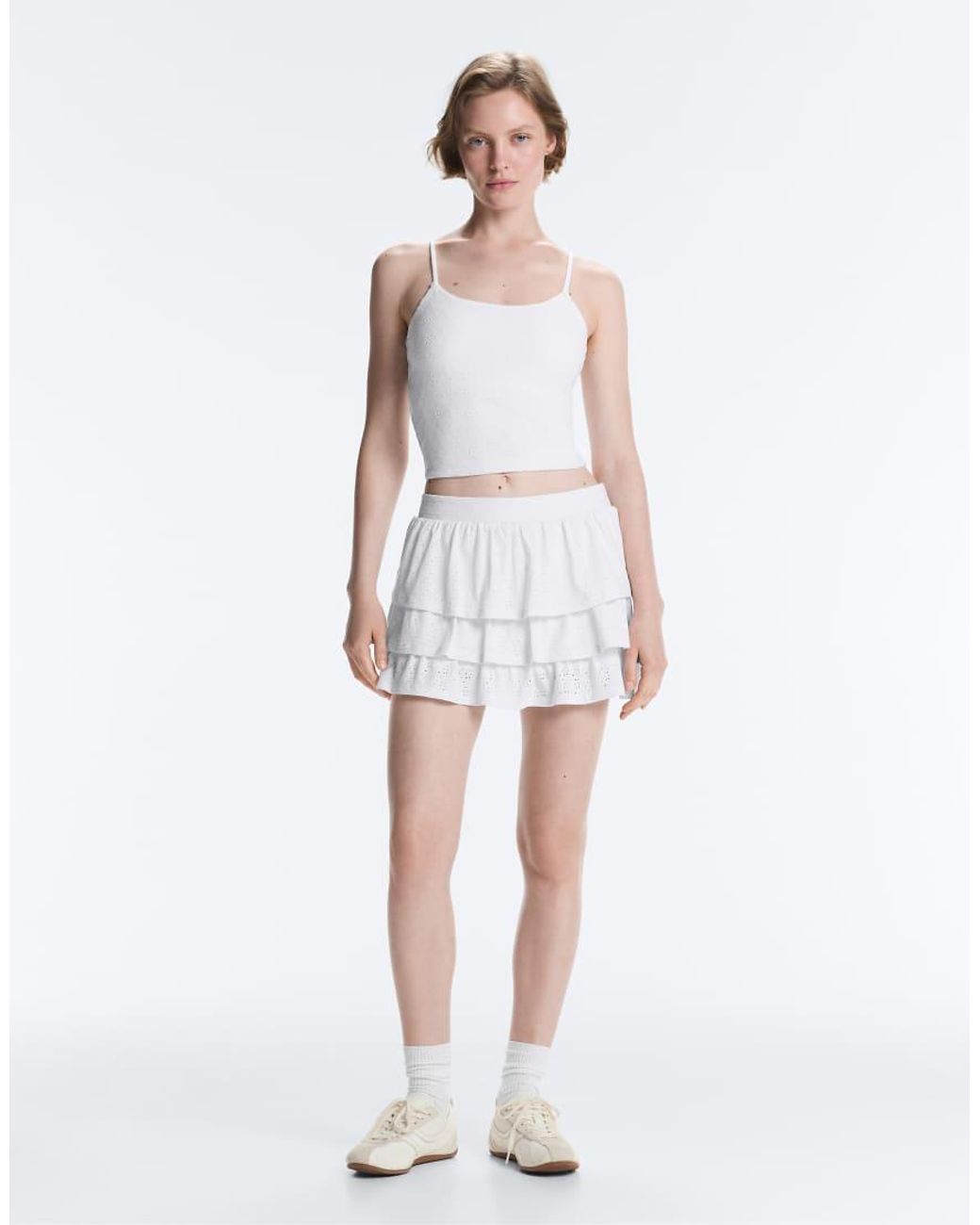 Oysho White Embroidered Comfortlux Tank Top
