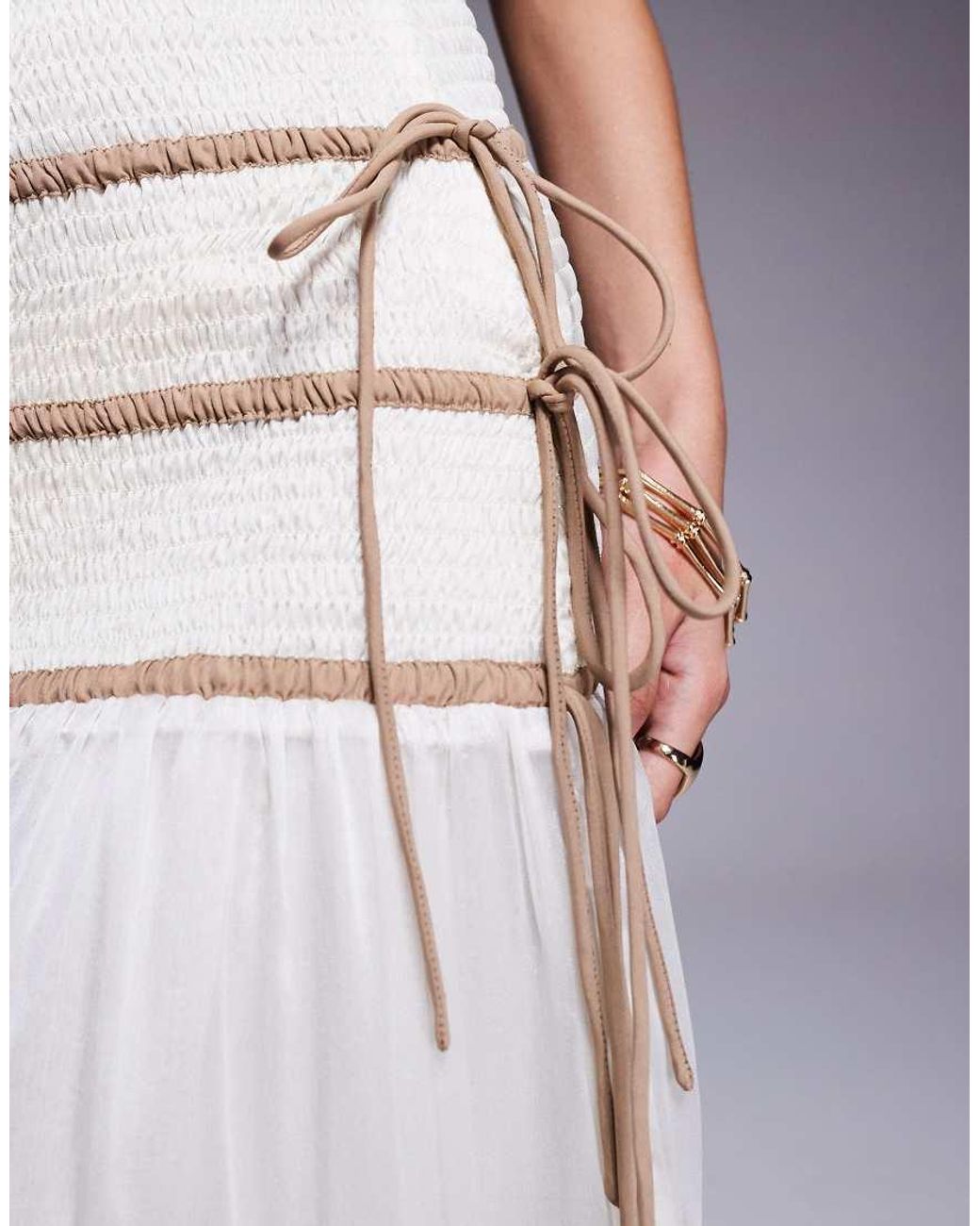 South Beach Gray Tiered Beach Maxi Skirt With Contrast Piping