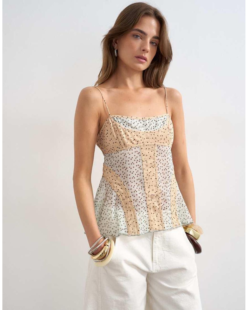 TOPSHOP Natural Sheer Seam Detail Cami Top