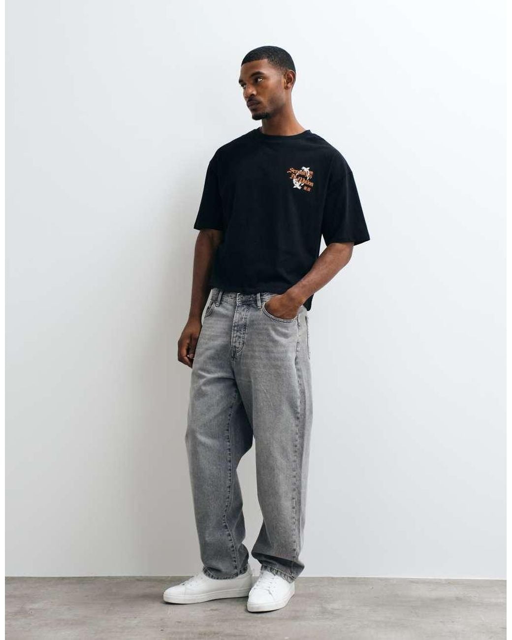 ASOS Black Boxy Oversized T-Shirt With Floral Back Graphic for men