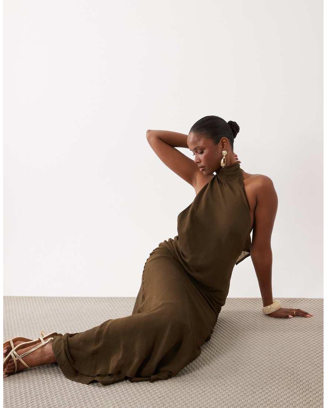 ASOS Green Tie Halter Neck Maxi Dress