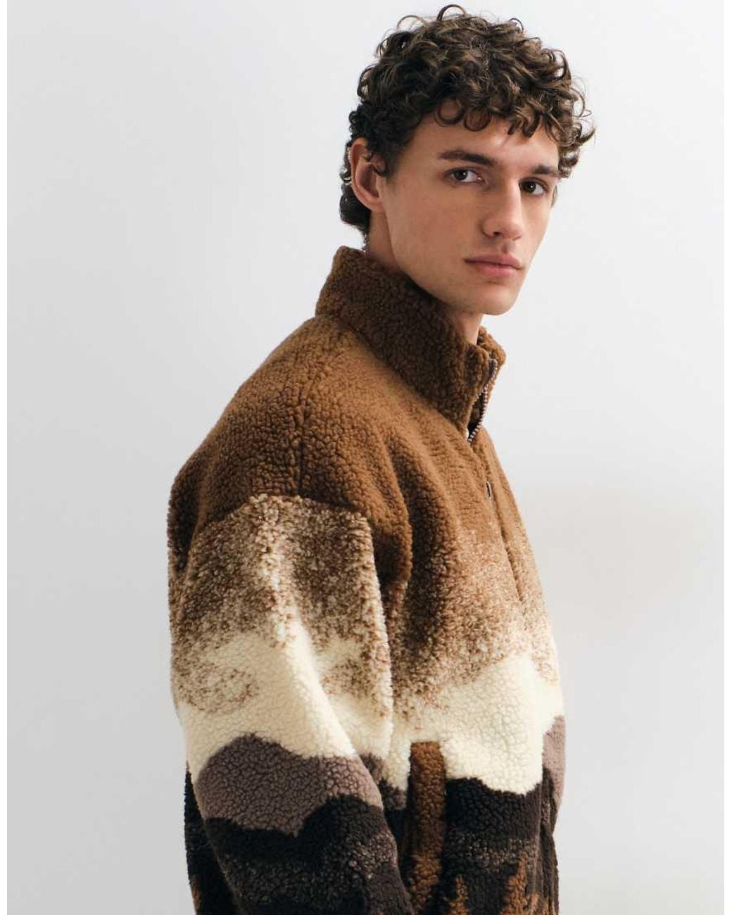 Only & Sons Brown Oversized Bomber Fleece With Scenic Print for men