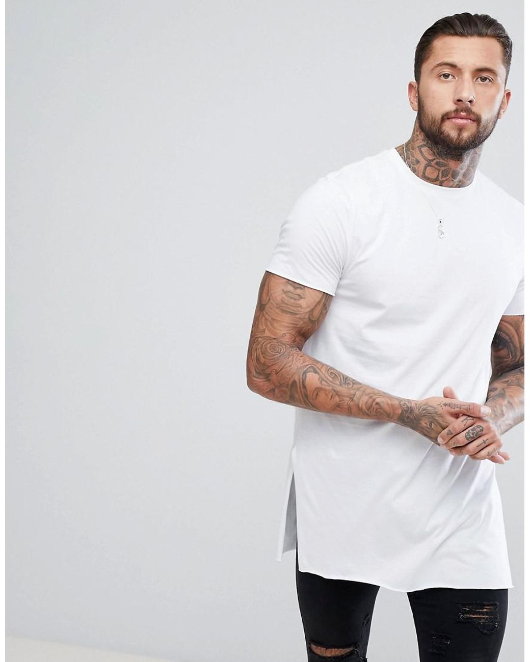 ASOS Super Longline T-shirt With Extra Long Side Splits And Raw Edges ...