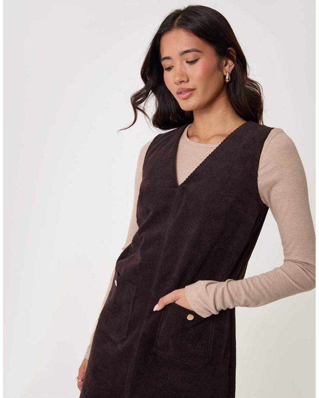Threadbare Black Corduroy V Neck Mini Dress